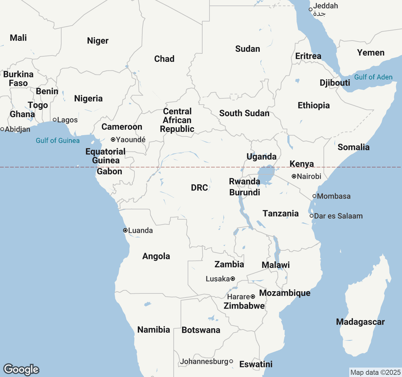 Map of Democratic Republic of the Congo